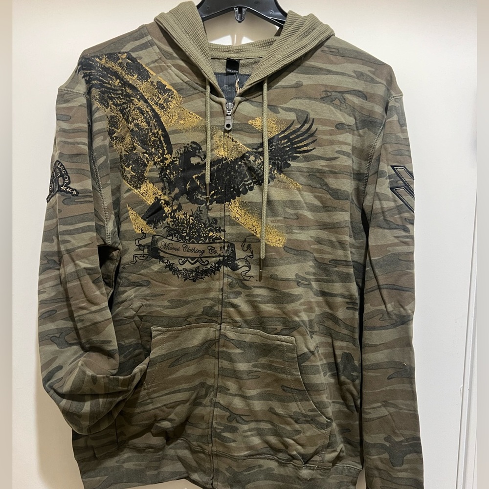 MICROS Clothing Olive Camo Zip Up Hoodie, Screen Printed Graphics - NEW